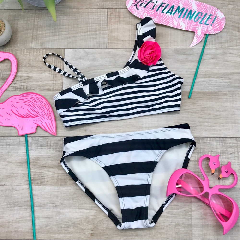 Xhilaration black & white stripe swimsuit size S